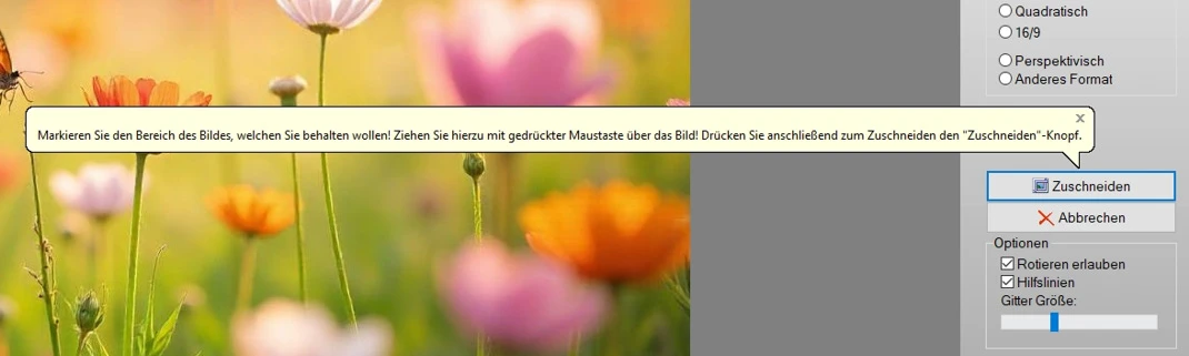 Aufpoppenden Hilfe Boxen im Bildbearbeitungsprogramm FotoWorks XL