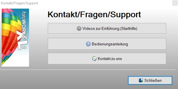 Direktsupport Button im FotoWorks XL Programm