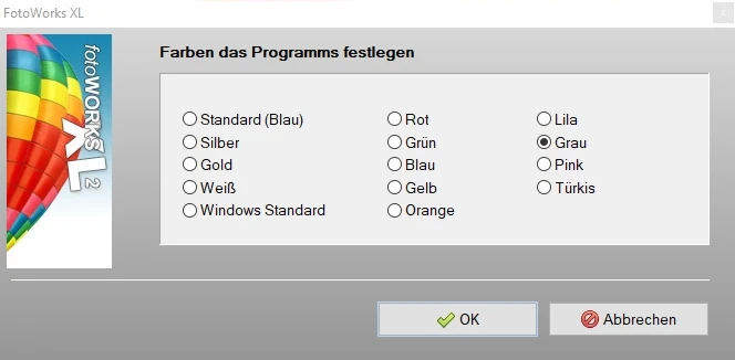 Programm Farben frei wählbar in FotoWorks XL
