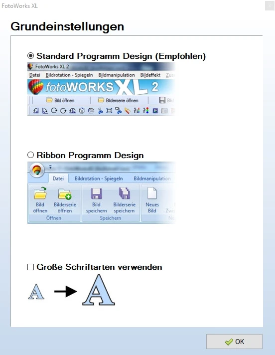 FotoWorks XL - Zwei verschiedenen Menüstile